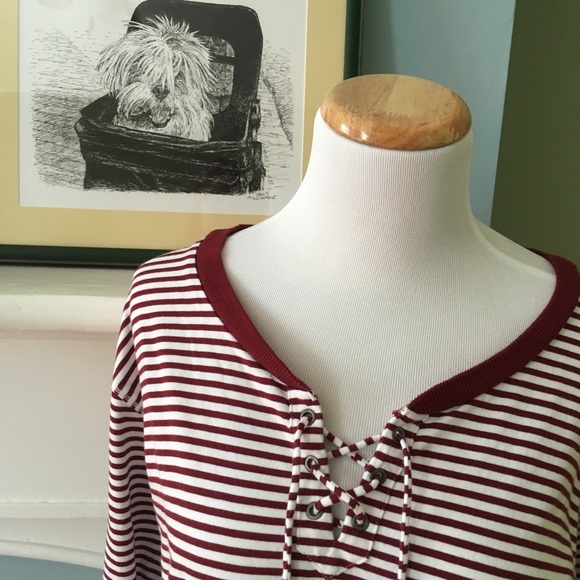 Hollister Lace-Up Long-Sleeve Striped Tee - Picture 2 of 6